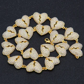 

BNRESALE Men Women Delicate Full Iced Out Silver Gold Beautiful Alloy Heart 18" 20" Chain Necklace Xmas Present for Rappers