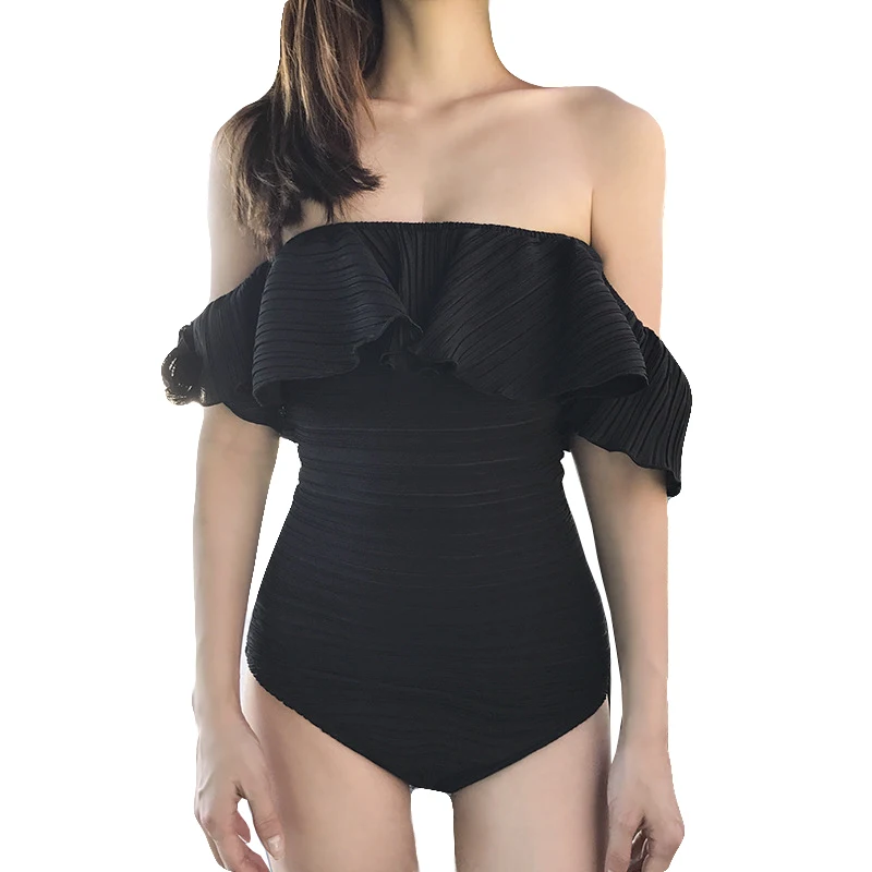 

Off-Shoulder One Piece Swimsuit Women Ruffle Monokini 2019 Hot Bathing Suit Beach Leotard Black Slimming Bodysuit Swimwear
