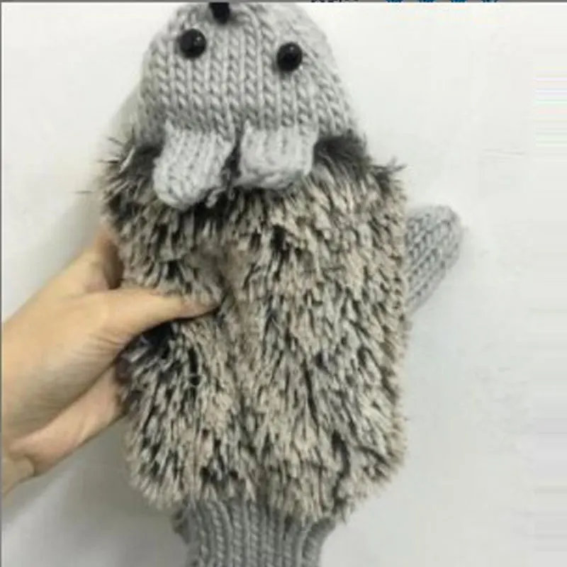 light grey Женские зимние новые перчатки без пальцев, вязаные шерстяные милые теплые варежки без пальцев, теплые перчатки с мультяшным ежиком, 5 цветов BN4130 - Цвет: light grey