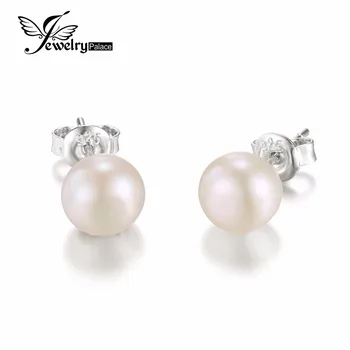 JewelryPalace 925 Sterling Silver Freshwater Cultured 8-9mm White Pearl Stud Earrings Fashion Party Stud Earring Fine Jewelry