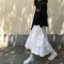 Юбки из натурального полиэстера и хлопка, юбка-пачка средней длины в Корейском стиле, новая свободная тонкая Однотонная юбка с эластичной резинкой на талии