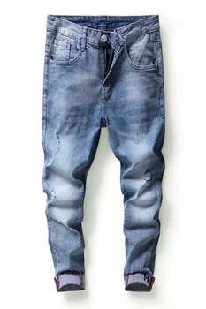

Ankle-Length Jeans Hot Summer Men's High Quality Casula Denim Cotton Stretch Pencil Pants In Grey And Blue Colour A7013
