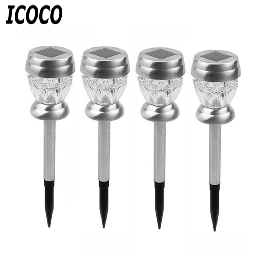 

ICOCO 4pcs/set Stainless Steel Solar Powered Lawn Lamp LED Ground Plug Lamp Colorful Night Light for Garden Path Landscape Decor