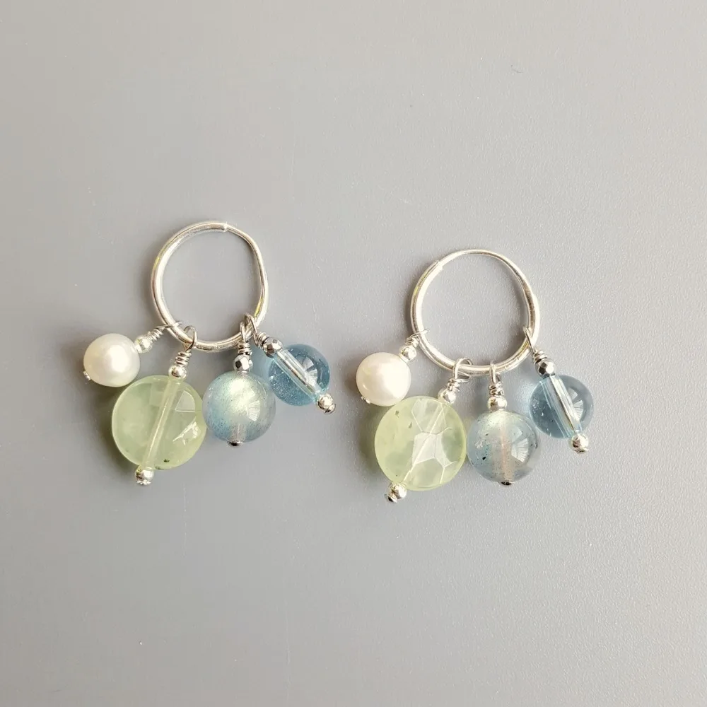 

LiiJi Basic Style Natural Blue Topazs Labradorite Prehnites Freshwater Pearl Earrings 925 Sterling Silver Handmade Drop Earrings