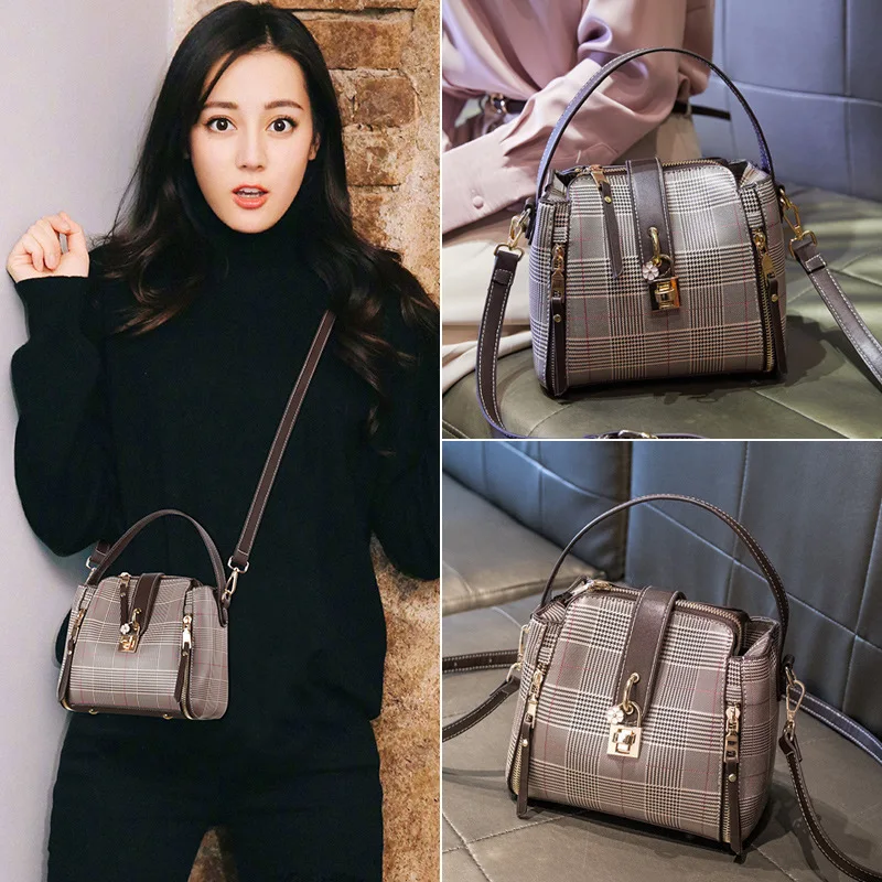 

Girls 2019 New Korean Hand-held Girls Baggage Lattice Single Shoulder Slant Baggage Mini-mini-mini-mini-mini trend