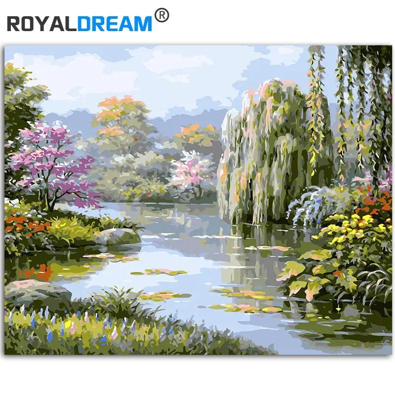 

ROYALDREAM Park Spring DIY Painting By Numbers Canvas Painitng Home Wall Art Picture Coloring By Numbers For Home Decor