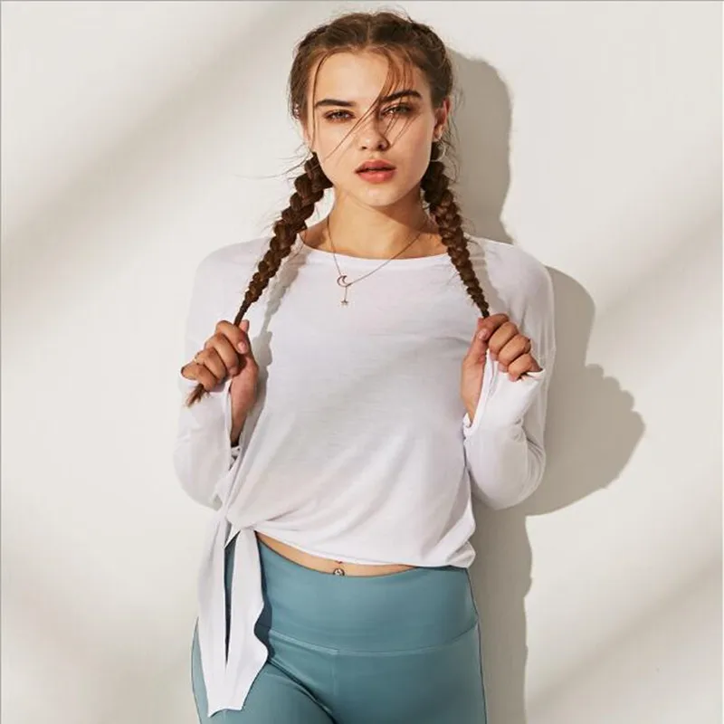 

2019 Women Yoga T-Shirt Tops Slim Running Fitness Cross Strap Long Sleeve Quick Dry Training Fitness Wear Clothing Female New