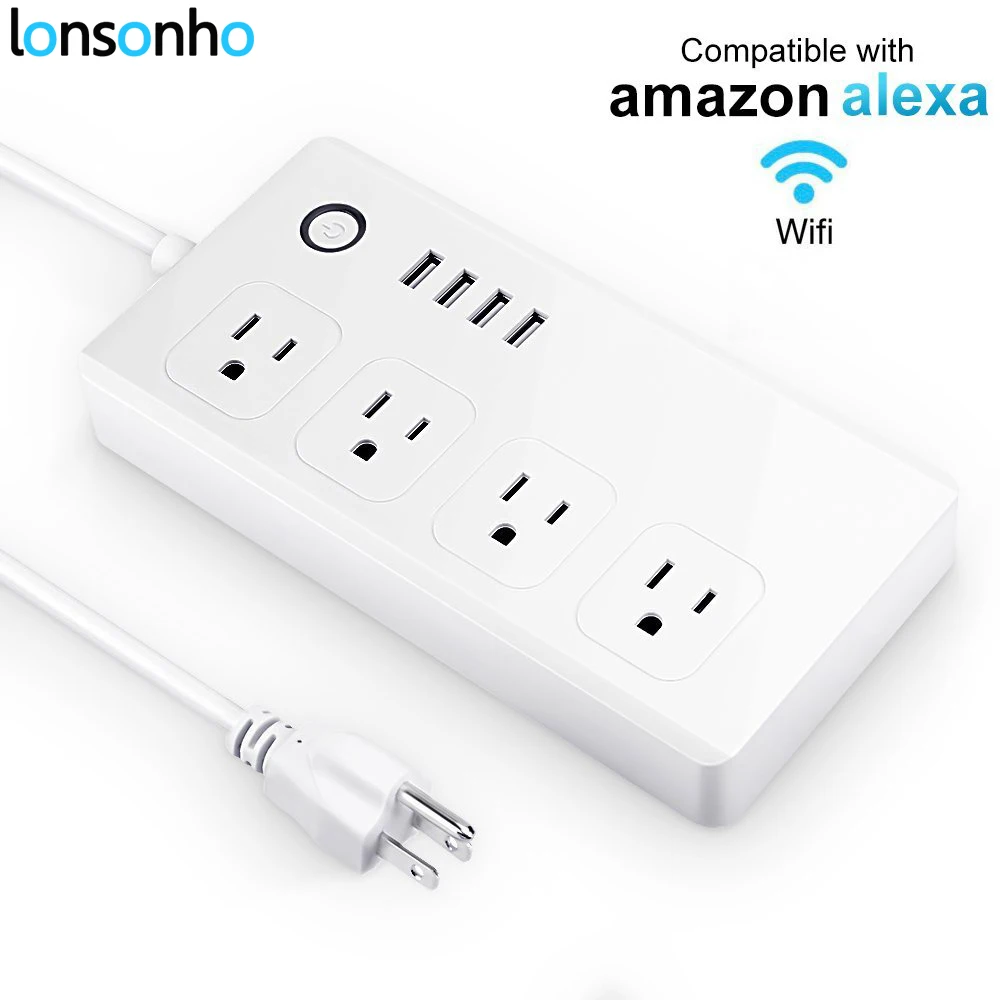 Lonsonho Wifi Smart Power Strip Surge Protector Multi Plug 4 AC Outlets