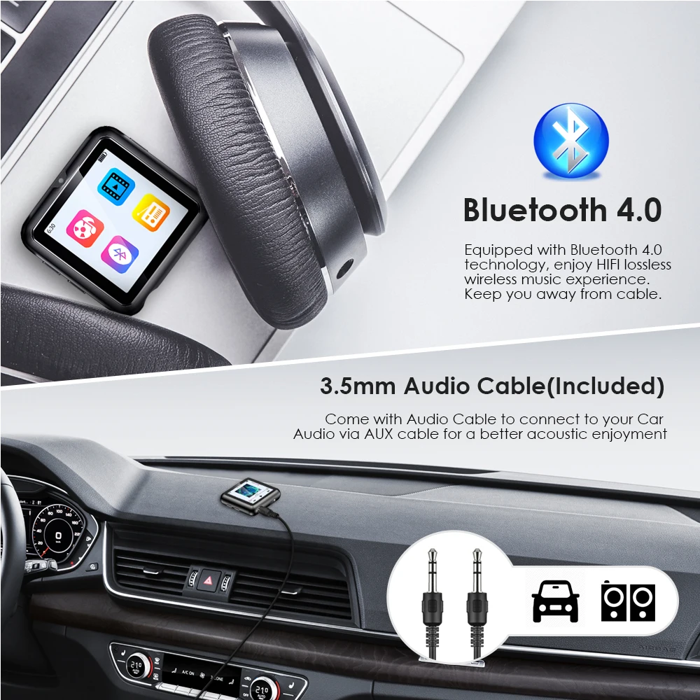 Touch Screen Portable MP3 Player With Bluetooth HiFi Music Player Headphone FM Radio Lossless Walkman Sports Audio Player