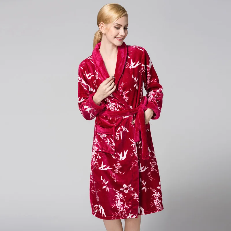 Quality Women's Print Dresing Grown Kimono Robe Full Sleeve Flannel