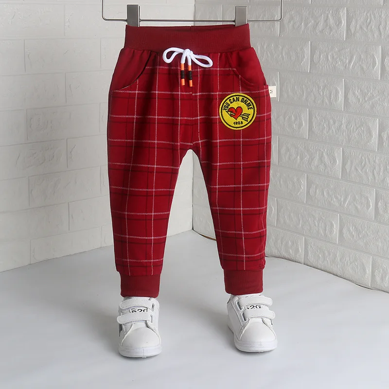 DIIMUU Autumn Fashion Boys Girls Trousers Children Clothing Kids Casual Clothes Cotton Plaid Elastic Long Pants Sports Bottoms