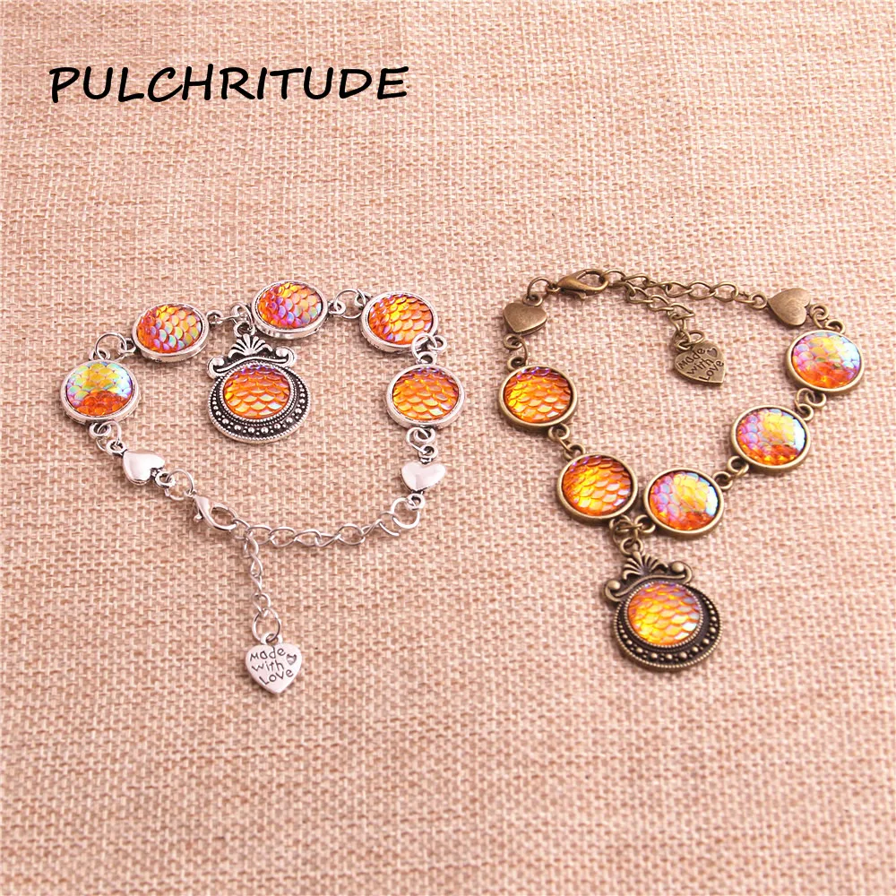 PULCHRITUDE 2 шт./лот античные бронзовые браслеты с цепочкой из металлического сплава
