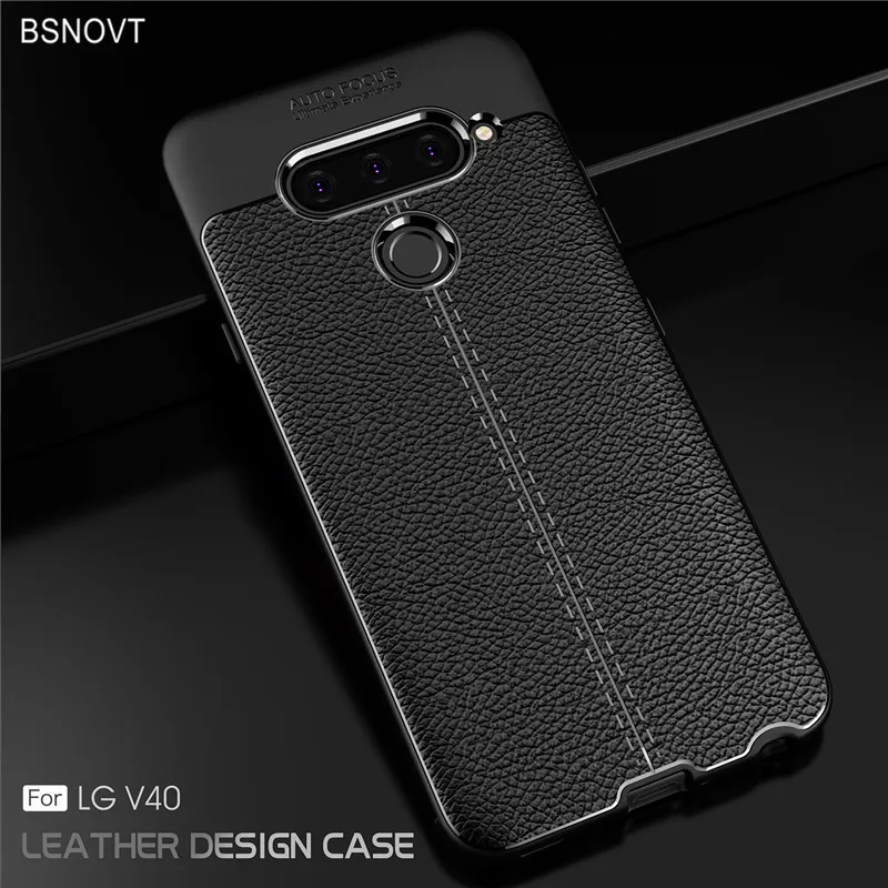 

For Cover LG V40 Case Capas Silicon Leather Back Cover For LG V40 Lichi Soft TPU Bumper Phone Case Funda For LG V40 Phone Case
