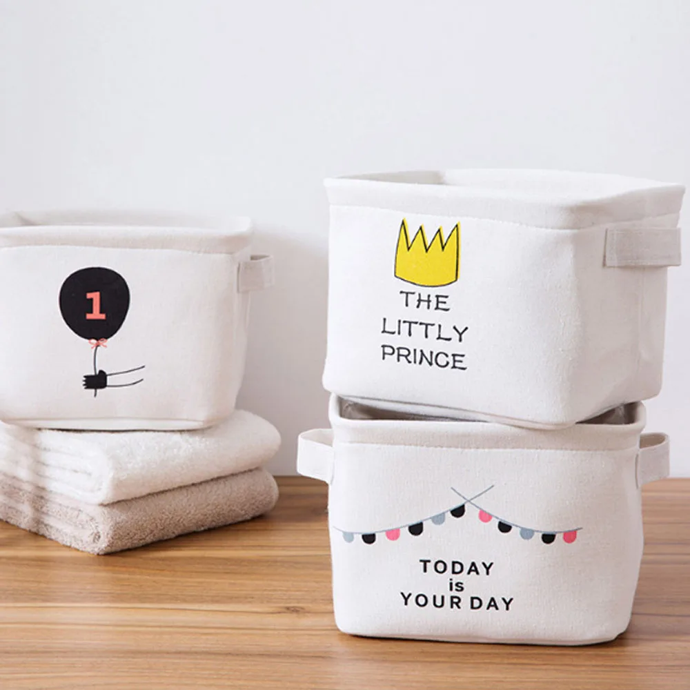 

1PCS Cotton Linen Sundries Organizer Cartoon Cosmetic Case Toy Storage Barrel Storage Box Cloth Storage Basket
