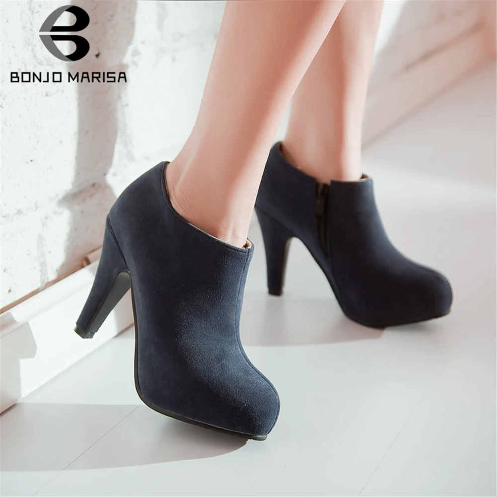 

BONJOMARISA 2019 New Fashion Plus Size 32-45 Platform Ankle Boots Woman Shoes Women Spike High Heels Zip Up Shoes Woman Boots