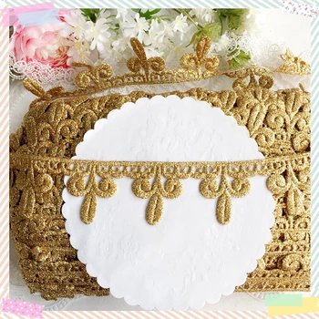 

5Yds/lot 5.2cm Wide Gold Wavy Leaf Hollow Floral Venise Lace Trim with Design for Wedding Bridal,Garment Decoration