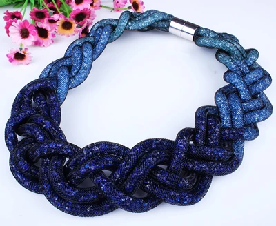 Многослойное обмоточное плетенное этническое хрустальное ожерелье-чокер в богемном стиле ювелирные изделия винтажный женский воротник-цветной/кофейный/синий/черный - Окраска металла: Blue
