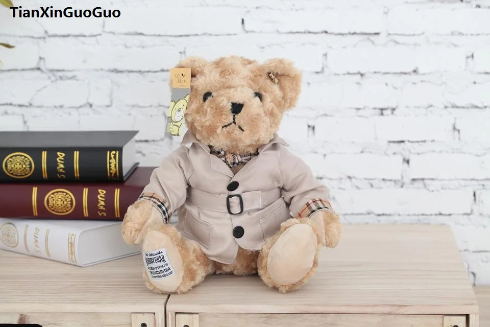 about 25cm teddy bear dressed khaki coat plush toy soft doll baby birthday gift s0523 | Игрушки и хобби