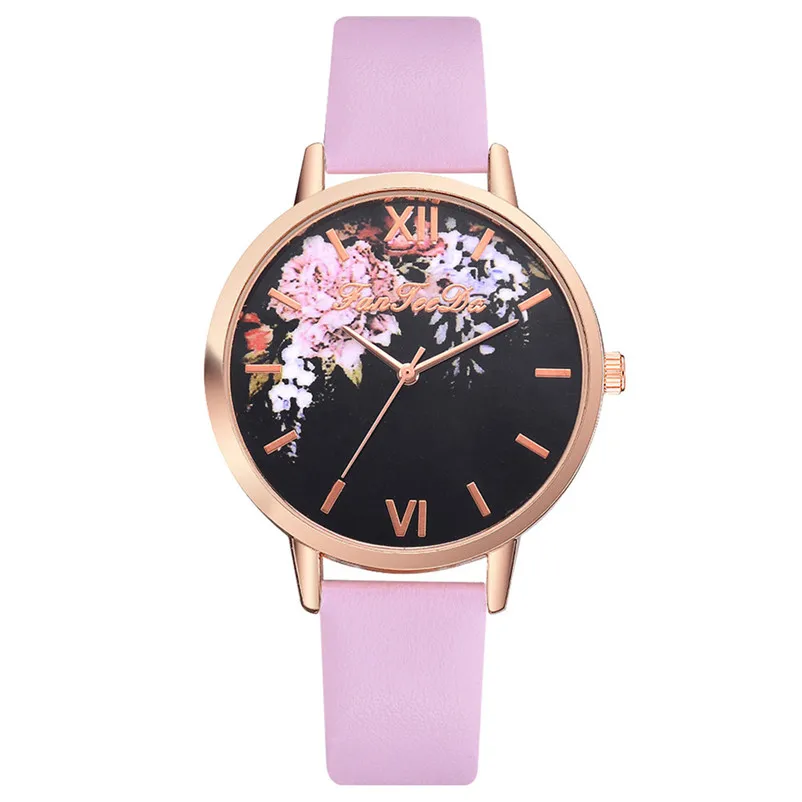 NEW Casual Women Watches Bracelet Watch Ladies Alloy Flowers leather band watch Analog Quartz Wrist Watch Clock relogio J13#N (3)
