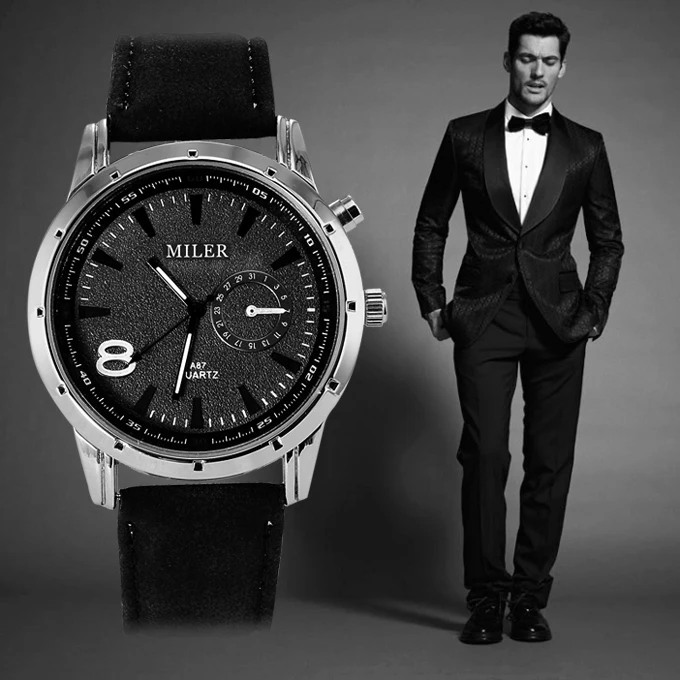 New Business watches Men Luxury Brand men's watch Leather Strap Casual