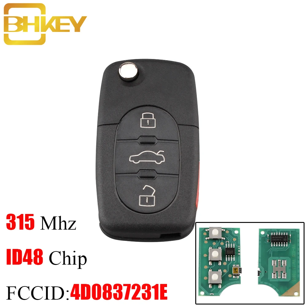 BHKEY 3 + 1 кнопки для 4D0837231E 315 МГц удаленный ключ AUDI A4 S4 A6 A8 TT 1997-2005 оригинальный пульт
