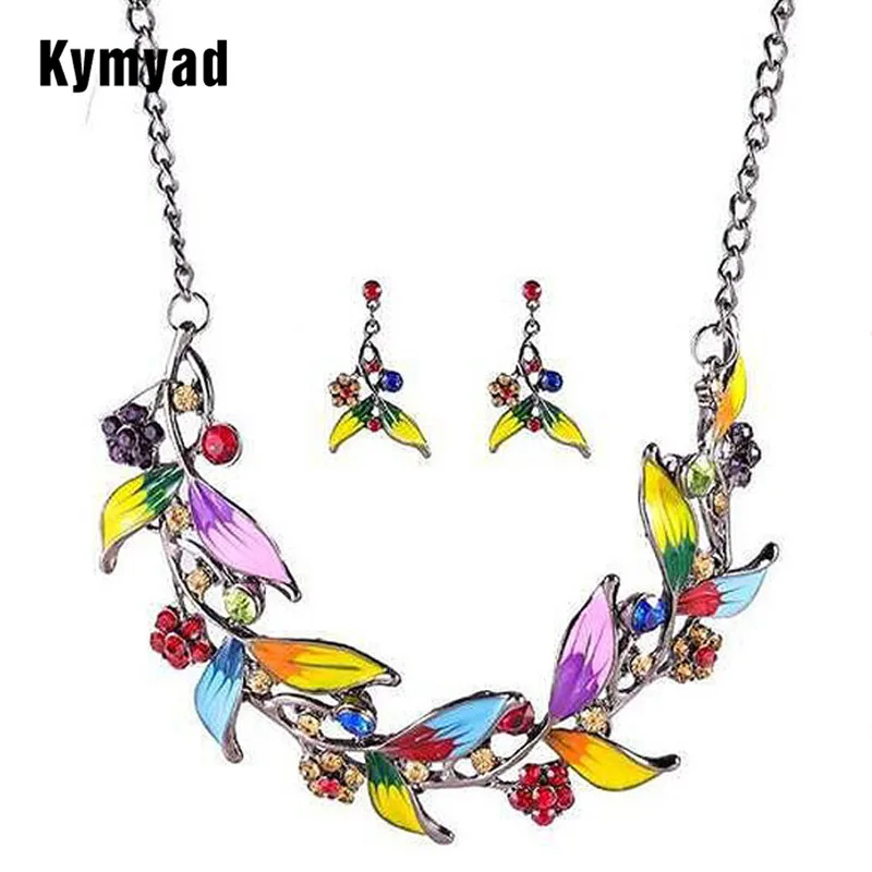 

Kymyad Vintage Jewelry Sets For Women Bijoux Femme Necklace Earrings Set Crystal Leaves Necklaces & Pendants Costume Jewelry Set