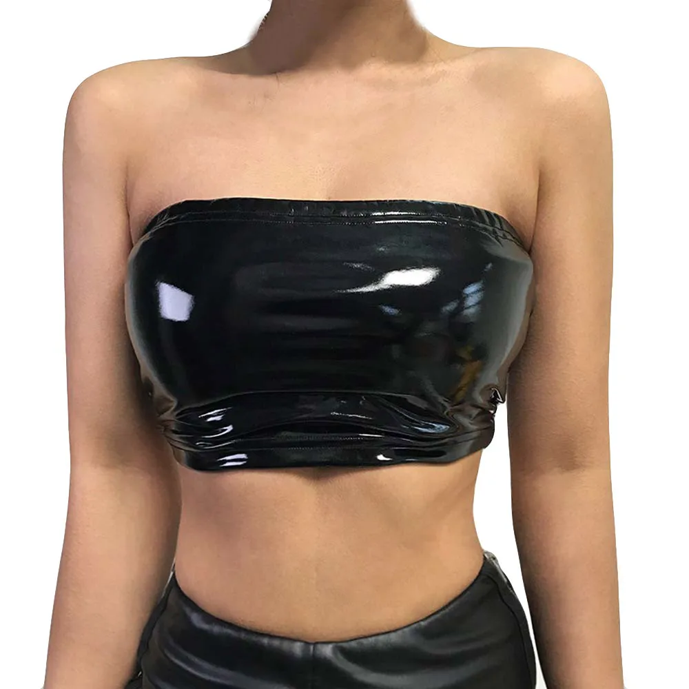 

Womens Sexy Leather Blouse Vest Fashion Bodycon Tank Top Sleeveless T-Shirt kawaii Women Tops Harajuku Slim Club Party Top