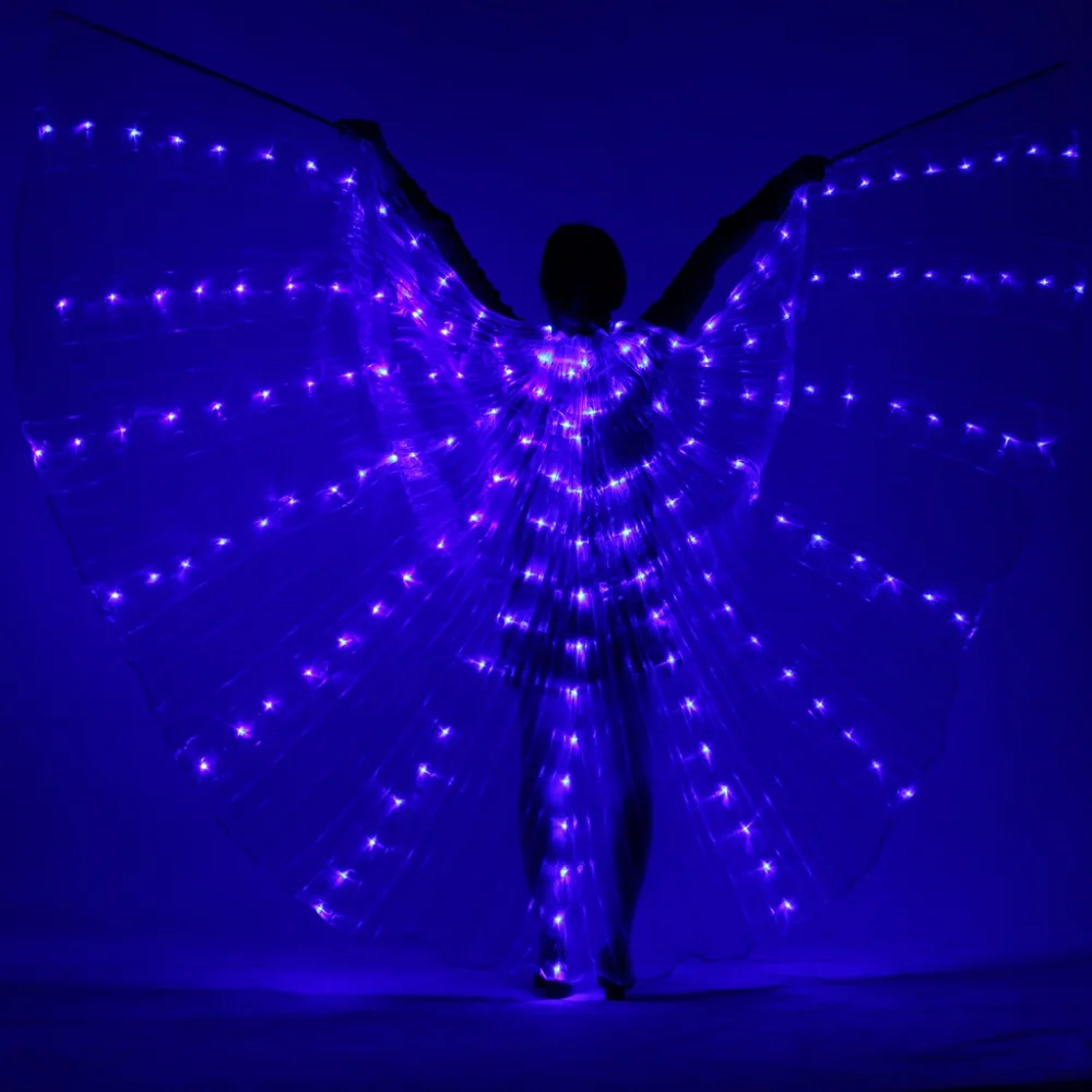 

NEW Women Belly Dance Props 360 Degrees LED Shining Wings Girls Dance Wings Angle of Opening Dancer Props Wings Stick Bags