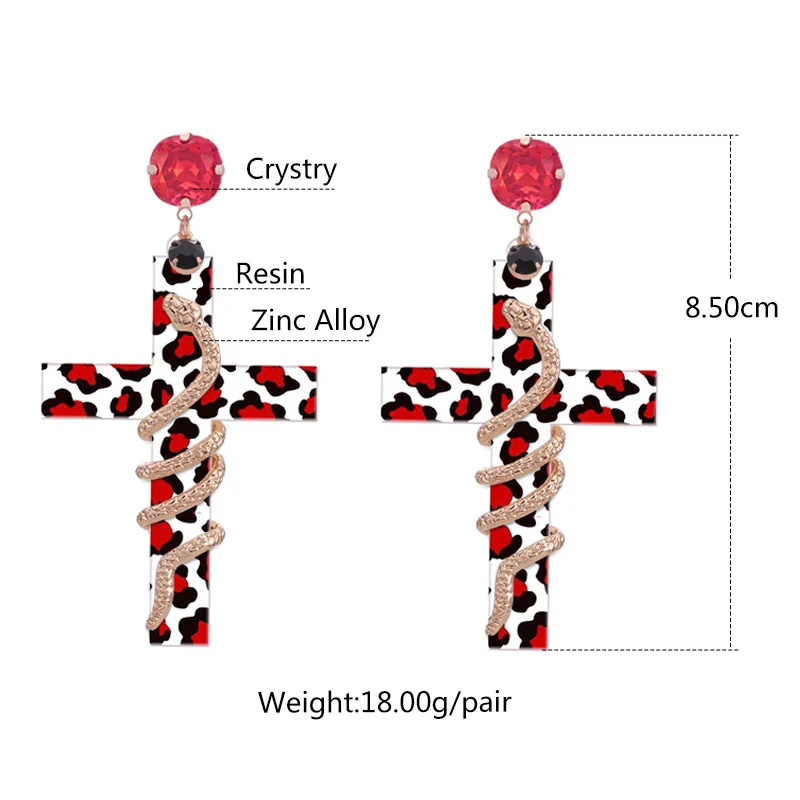 Sehuoran, богемные серьги-капли с крестом, в форме змеи, из смолы, для женщин, массивные серьги, модные стильные ювелирные изделия
