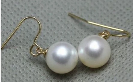 

hj 00435 PERFECT 10-11MM AAA+ WHITE south sea PEARLS EARRING 14K GOLD