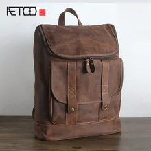 AETOO echtes leder kuh leder doppel umhängetasche crazy horse haut männer frauen freizeit reisetasche 15-zoll computer taschen