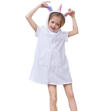 Fioday/банные халаты для девочек; белые толстовки с капюшоном на молнии с единорогом; пляжное платье для детей; Прямая