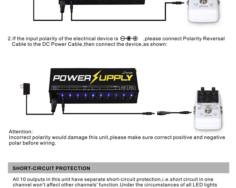 Donner гитарный эффект педаль питания комплект 10 изолированный DC Выход 9 в 12 В 18 в педаль напряжение короткого замыкания Защита от перегрузки по току