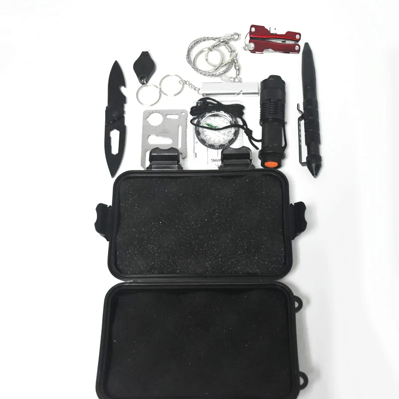 Tanie 10 w 1 torba ratownicza na zewnątrz pole SOS zestaw survivalowy box samopomocy SOS sprzęt na Camping piesze wycieczki drop shipping
