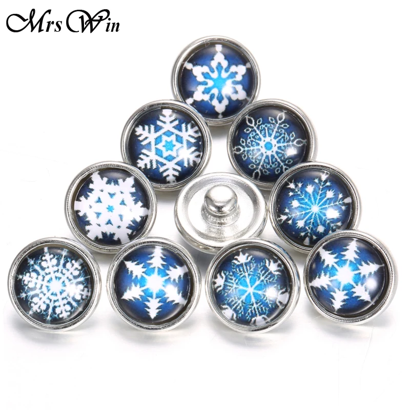

10pcs/lot Christmas Snap Jewelry Flowers Snowflakes 12MM Glass Snap Buttons fit 12mm snap bracelet for children Christmas Gift
