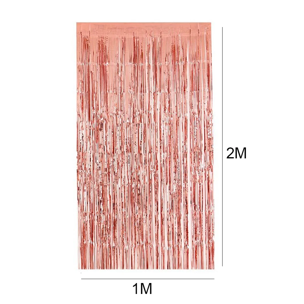 YORIWOO 1x2M Rose Gold Metallic Foil Curtain Fringe Tinsel Garlands Wedding Backdrop Photo Props Birthday Party Decorations Wall