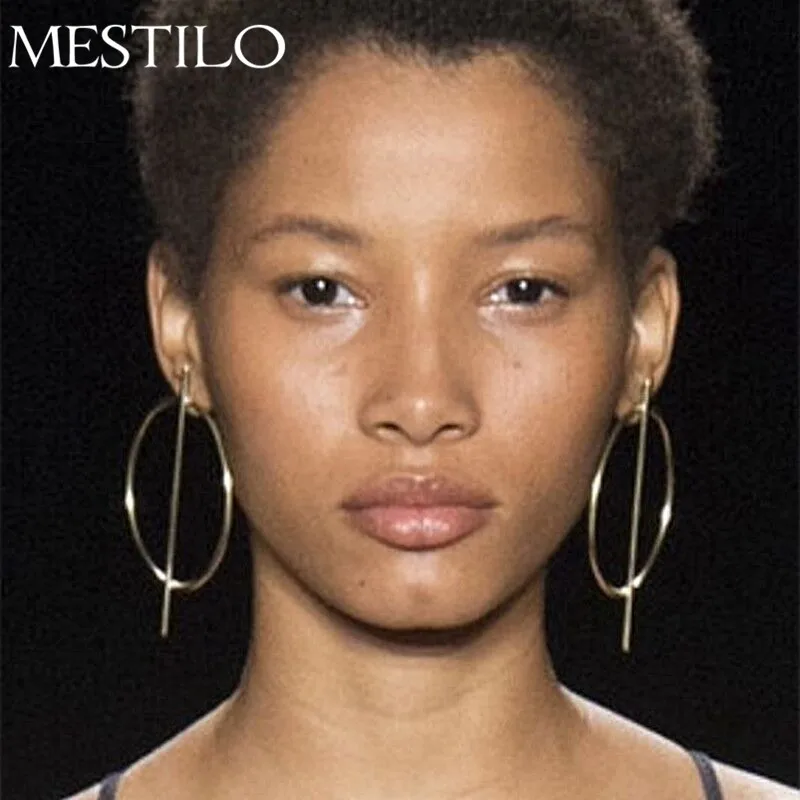 

MESTILO Exaggeration Super Oversized Geometric Gold Sliver Big Round Circle Bar Hoop Earrings For Women Punk Statement Earrings