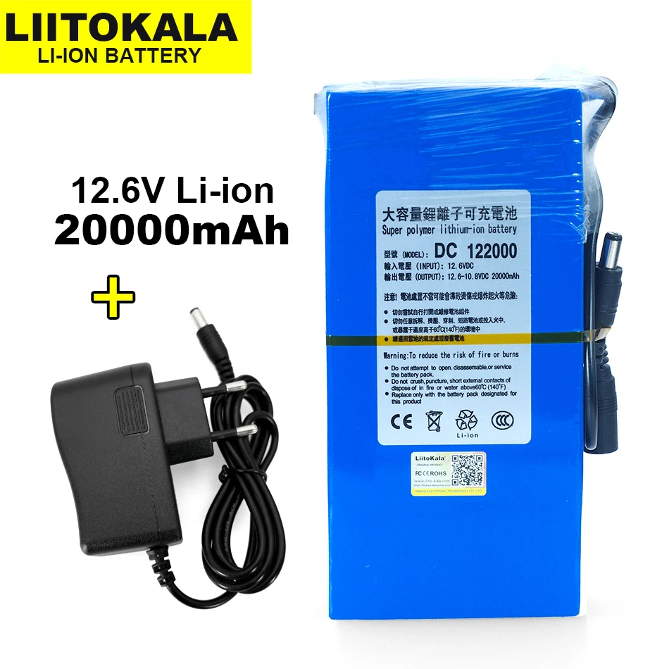 LiitoKala Универсальный 12 V/11,1 V литий-ионный аккумулятор емкостью 20000mAh 15000mAh 9800 mAh, 12,6 V Полимерные литий-ионные аккумуляторы