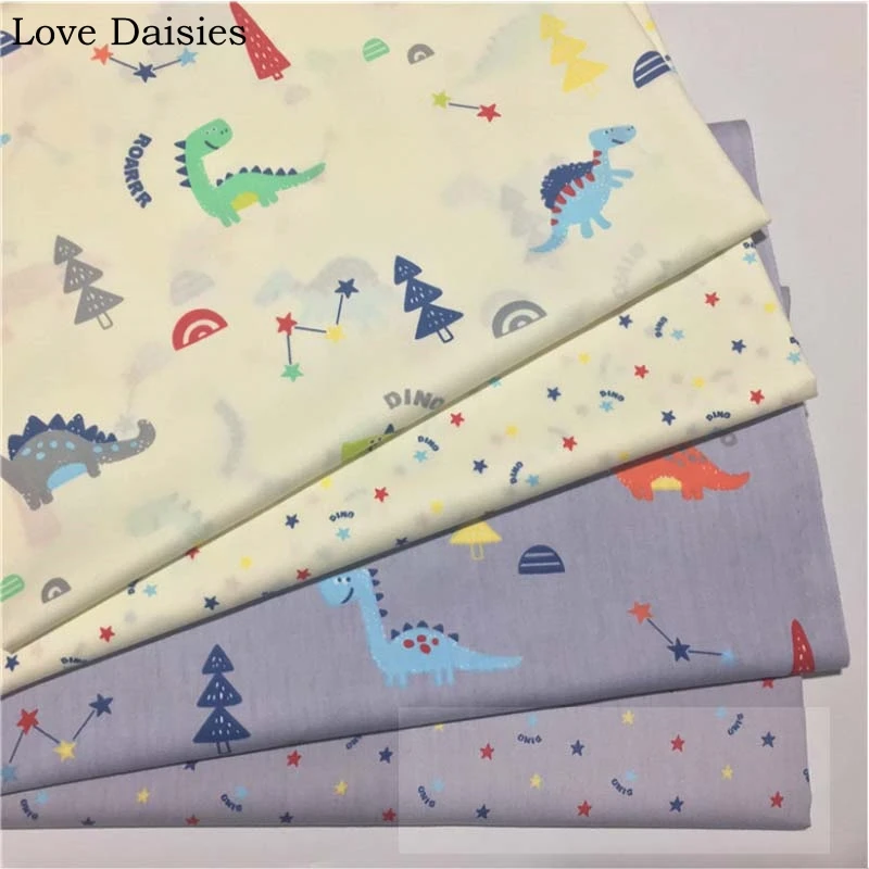 Хлопок саржа мультфильм бежевый серый маленький динозавр звезды деревья ткань для DIY балдахин для детской кроватки лист одежда домашний Декор Текстиль Tela