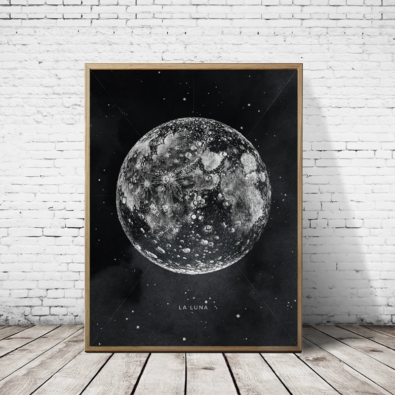 Black White Moon Phases Poster Home Decor