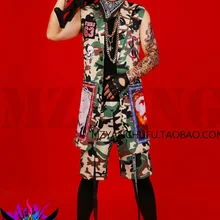 Мужская майка без рукавов Верхняя одежда камуфляжный чехол длина ткани жилет dj мужской костюм певица одежда s-xl