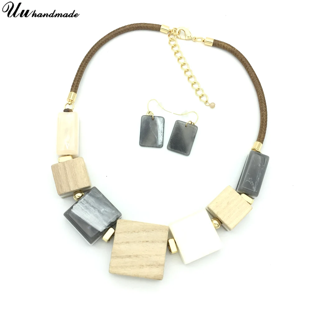 

Choker Leather chain Acrylic wood stitch geometric Necklace Women Jewelry Collares Harajuku Colar Collar Collier femme Kolye