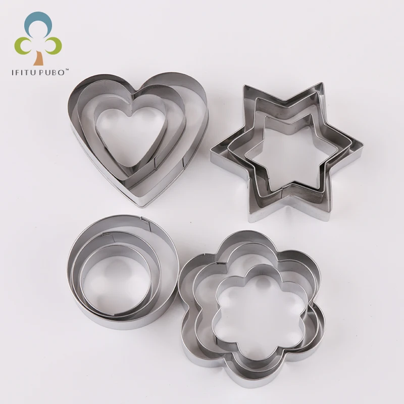 Stainless Steel Cookie Biscuit DIY Mold Star Heart Round Flower Shape Cutter Baking Mould Tools GYH cookie cutter baking mold cookie mould 12pcs/set