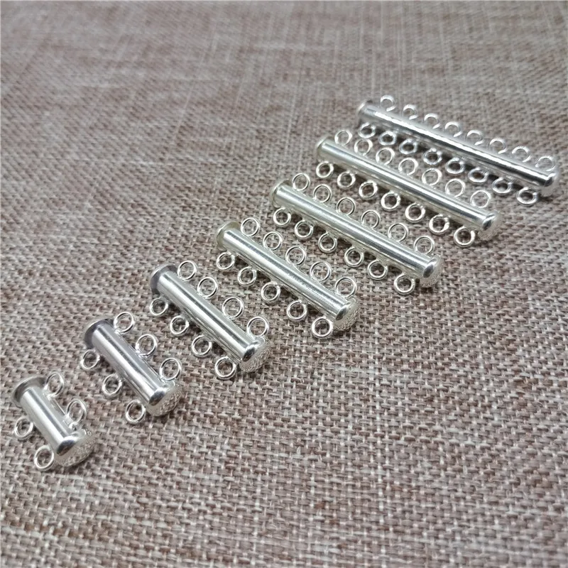 

925 Sterling Silver Slide Lock Tube Clasps 2 3 4 5 6 7 8 Rings Strands for Bracelet Necklace