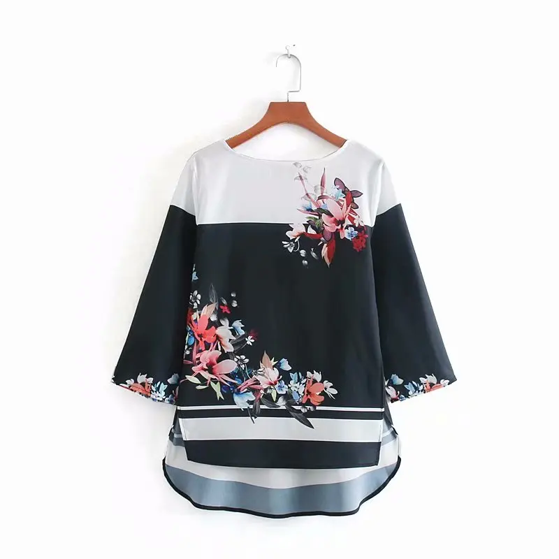 

new women vintage patchwork flower print casual slim blouses shirts women chic retro smock chemise business blusas tops LS3749