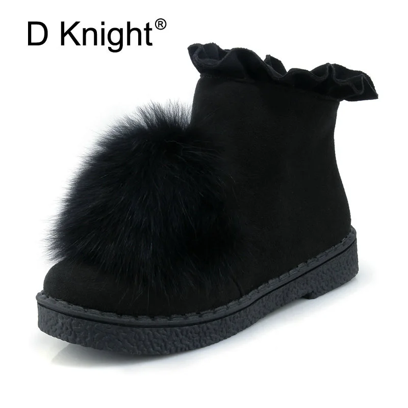 

New Ladies Rabbit Fur Winter Snow Boots Fashion Side Zipper Round Toe Ankle Boots Women's Fashion Flat Boots Plus Size 30-45