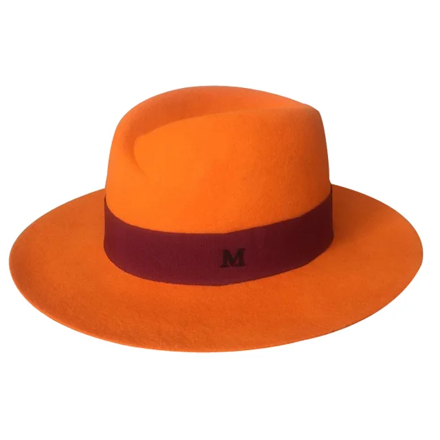 The new jazz cap Wool's hat Orange wide brim black metal logo hats for ...