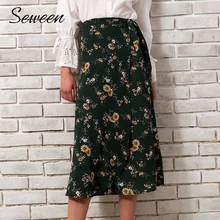 Праздничные пляжные юбки женские Летние Новые поступления Купальники цветочные шифон, высокая талия юбка дамское богемное бикини накидка
