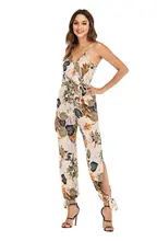 Summer Jumpsuit Sexy Deep V Neck Sleelveless Floral Printing Split Ankle Length Jumpsuit Women Summer Clothes Summer Jumpsuit Sexy Deep V Neck Sleelveless Floral Printing Split Ankle Length Jumpsuit Women Summer Clothes