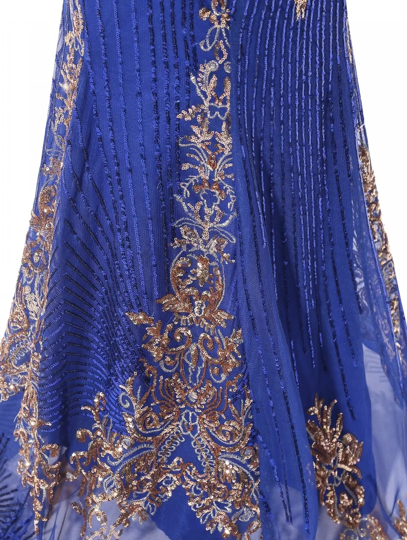 Royal Blue Evening Gown Gold Shiny Bead Piece Evening Dress Formal Mermaid Long Robe De Soiree Special Occasion Dresses ES2607
